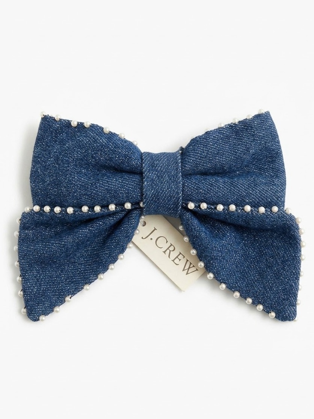 J Crew  Pearl Embellished denim bow barrette NWT